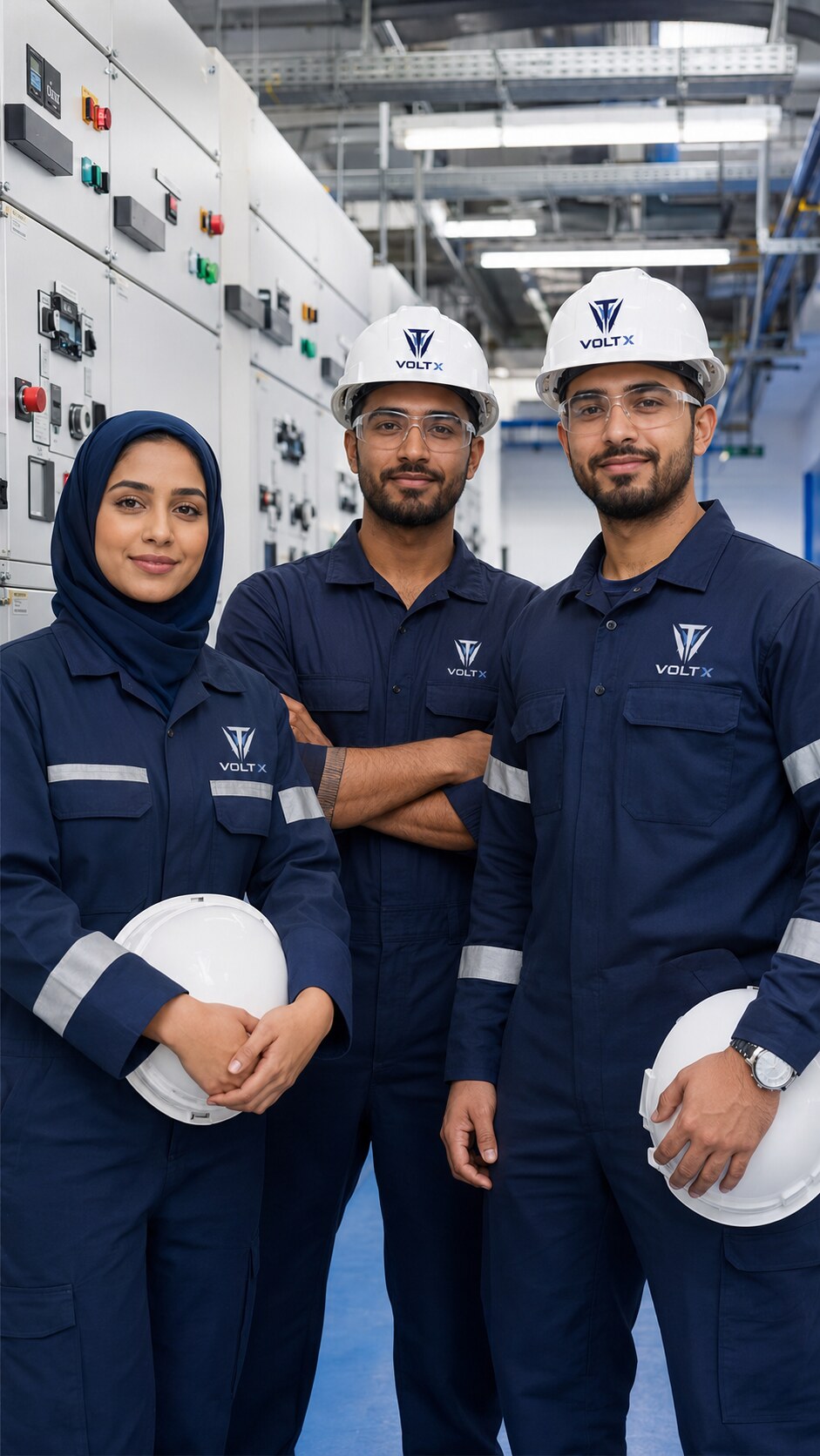 VOLTX electrical engineering team in branded safety uniforms
